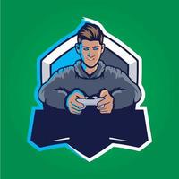 Gamer-Maskottchen-Logo-Design-Vektor, Gamer-Illustration für Sportteam. moderner Illustrator-Konzeptstil für Abzeichen vektor