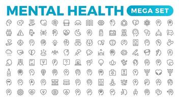 mental Gesundheit Gliederung Symbol Satz. enthält Depression, bipolar, ptsd, Panik und Verstand Störung Symbole. Psychologie solide Symbol Illustration. vektor