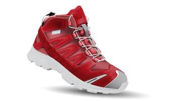 realistisk röd tyg läder vit sudd vandring sko säkerhet sudd tyg på vit design för män vektor