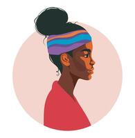 porträtt av en svart afrikansk flicka. sida utgör. turban på de huvud. skön pannband. afrikansk kvinna. affisch kort för kvinnors dag. vektor