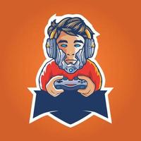 Gamer-Maskottchen-Logo-Design-Vektor, Gamer-Illustration für Sportteam. moderner Illustrator-Konzeptstil für Abzeichen vektor