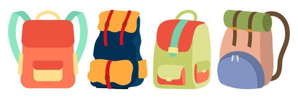 sommar resa semester ikoner bagage. platt stil. resväskor och ryggsäckar. illustration vektor