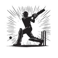 Kricket Spieler Silhouette. Kricket Schlagmann anders Umfang Silhouette Illustration. Kricket Spieler Logo vektor