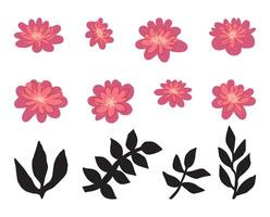 Sammlung von abstrakt Pfingstrose Blumen und Blätter. einfach botanisch Illustration isoliert auf Weiß. vektor