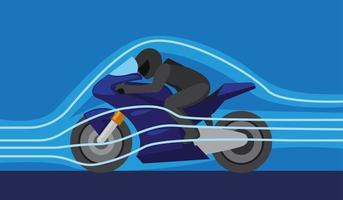 vind aerodynamisk teknik på motorsport, motorcykel med vindkraftskontroll för att förbättra accelerationskonceptet illustration vektor
