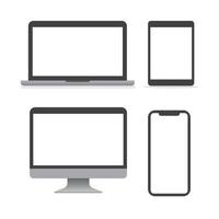 platt design dator, bärbar dator, surfplatta och smartphone mockup ikon platt vektor