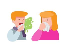 Mann kranke Influenza-Niesen zwischen Mädchen schließen ihre Nase, durch die Luft übertragene Krankheit auf Menschen Cartoon flacher Illustrationsvektor vektor