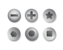 Metallschrauben-Gruppensymbol-Set realistischer Edelstahl-Schraubenkopf-Vektor in weißem Hintergrund bearbeitbarer Vektor