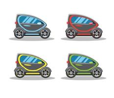 elbil koncept ikonuppsättning, subcompact liten stadsbil, platt illustration vektor
