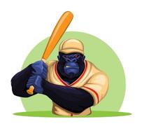 gorilla apa i baseball kostym håller bat redo att spela karaktär maskot illustration vektor