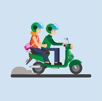 Online-Transport-Biker, Motorrad, Tandem, Passagier, Paar, das zusammen Motorradillustration fährt vektor