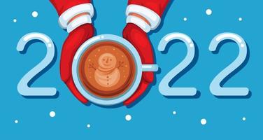 2022 Kaffee späte Kunst Weihnachten und Neujahr Gruß mit Schneemann Symbol Cartoon Illustration Vektor