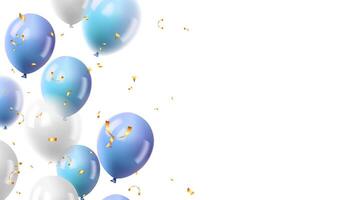 baner för fest, Semester, händelse, försäljning, födelsedag. blå, silver- ballonger och guld konfetti vektor