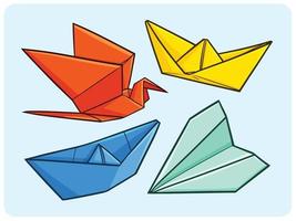 färgglad origami tecknad illustration set vektor