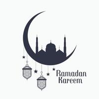 Ramadan kareem Hintergrund mit Moschee und Lampen vektor