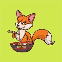 Cartoon-Tier-Design-Fuchs isst Ramen süßes Maskottchen-Logo vektor