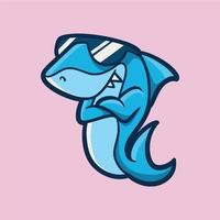 tecknad djurdesign cool haj söt maskot logotyp vektor