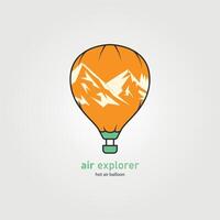 luft ballong med berg design, logotyp ikon mall, minimalistisk luft ballong logotyp årgång illustration, vektor