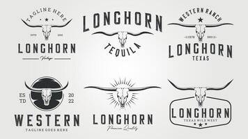 packa, uppsättning och samling av longhorn årgång logotyp illustration design vektor