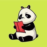 tecknad djurdesign panda läser en bok söt maskot logotyp vektor