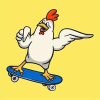 Cartoon Tier Design Hahn Skateboarding süßes Maskottchen Logo vektor