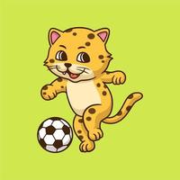 tecknad djurdesign leopard spelar fotboll söt maskot logotyp vektor