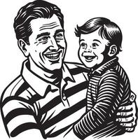Kind und Elternteil genießen Illustration schwarz und Weiß vektor