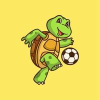 Cartoon-Tier-Design-Schildkröte, die Fußball niedliches Maskottchen-Logo spielt vektor