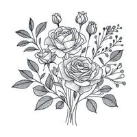 ein schwarz und Weiß Zeichnung von Rosen und Blätter vektor
