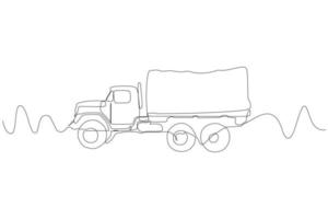Militärtruppentransporter LKW kontinuierliche eine Strichzeichnung. Vektor-Illustration