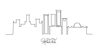 Skyline der Stadt Madrid im Stil einer Linie. einfacher moderner minimalistischer Stilvektor. durchgehende Strichzeichnung vektor
