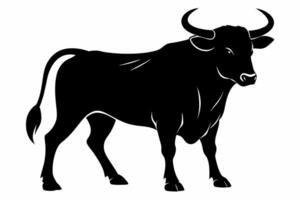 schwarz Silhouette von ein Stier mit gebogen Hörner isoliert auf ein Weiß Hintergrund. einfach Grafik Kunst. Bauernhof Tier, Vieh Design, Landwirtschaft Konzept vektor