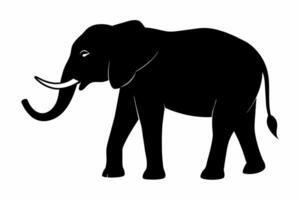 svart silhuett av ett elefant isolerat på en vit bakgrund. djur- illustration, vilda djur och växter konst, svartvit design, natur begrepp. vektor