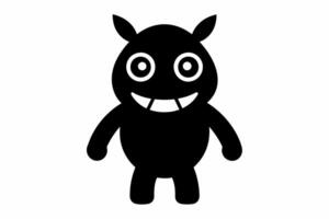 schwarz Karikatur Monster- mit groß Augen und Hörner. süß Kreatur Design, Kinder Illustration, Monster- Charakter, wunderlich Zeichnung zum Kinder. schwarz Silhouette isoliert auf Weiß Hintergrund. vektor