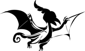 schwarz und Weiß Karikatur Illustration. Silhouette von ein Feuer Drachen vektor