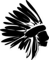 das Abbildungen und Clip Art. ein Schwarz und weiß Silhouette von ein einheimisch amerikanisch Gesicht, amerikanisch indisch Apache Kopf vektor