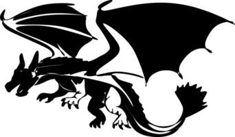 schwarz und Weiß Karikatur Illustration. Silhouette von ein Feuer Drachen vektor