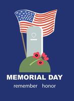 minnesmärke dag mall. minnes- gravsten med USA flagga och röd vallmo blommor. illustration för design nationell traditionell högtider usa, oberoende dag vektor