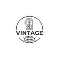 Jahrgang Kamera Fotografie Etikett, Logo Vorlage mit retro Typografie. vektor