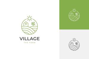 jordbruk agronomi logotyp ikon design kvickhet hus träd och Sol grafisk enkel logotyp. organisk liv stil branding logotyp mall vektor
