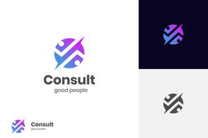 företag rådfråga Framgång logotyp med människor kolla upp grafisk runda form, mänsklig Bra service ikon symbol, analys hälsa kolla upp logotyp element vektor