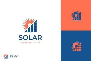 Sonne Solar- Energie Logo Symbol Design Panel Solar- mit Sonne Licht Logo Vorlage vektor