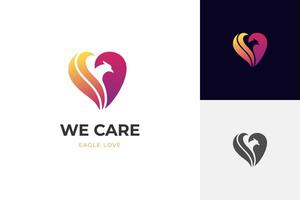 Örn kärlek logotyp ikon design med hjärta fåglar grafisk symbol för djur- varumärke vård eller identitet branding logotyp mall vektor