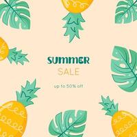 Sommer- Verkauf Banner Illustration. bunt Banner, Poster mit tropisch Blätter, Ananas. Hallo Sommer- Verkauf vektor