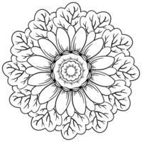 enkel mandala med stor blomma och löv, dekorativ färg sida för kreativ aktivitet för mors dag vektor