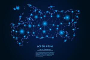 abstrakt Bild Russland Karte - - mit Blau glühen Punkte und Linien auf dunkel Gradient Hintergrund, 3d Gittergewebe Polygon Netzwerk Verbindung. vektor
