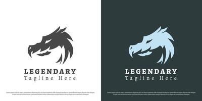 legendär Drachen Logo Design Illustration. Silhouette von Monster- Legende Mythos Mythologie uralt Tier Dinosaurier wild Reißzähne. abstrakt beiläufig minimal einfach Symbol Symbol. vektor