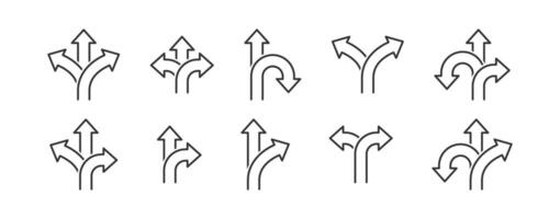 Straße Richtung Symbol. Navigation Pfeil. der Verkehr Weg unterzeichnen. Kreuzung Straße. vektor