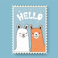 två söt lamadjur säga Hallå. begrepp av vänskap vektor