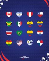 conmebol copa Amerika USA 2024 Flaggen Herz mit offiziell Logo Symbol Design amerikanisch Fußball Finale Illustration vektor